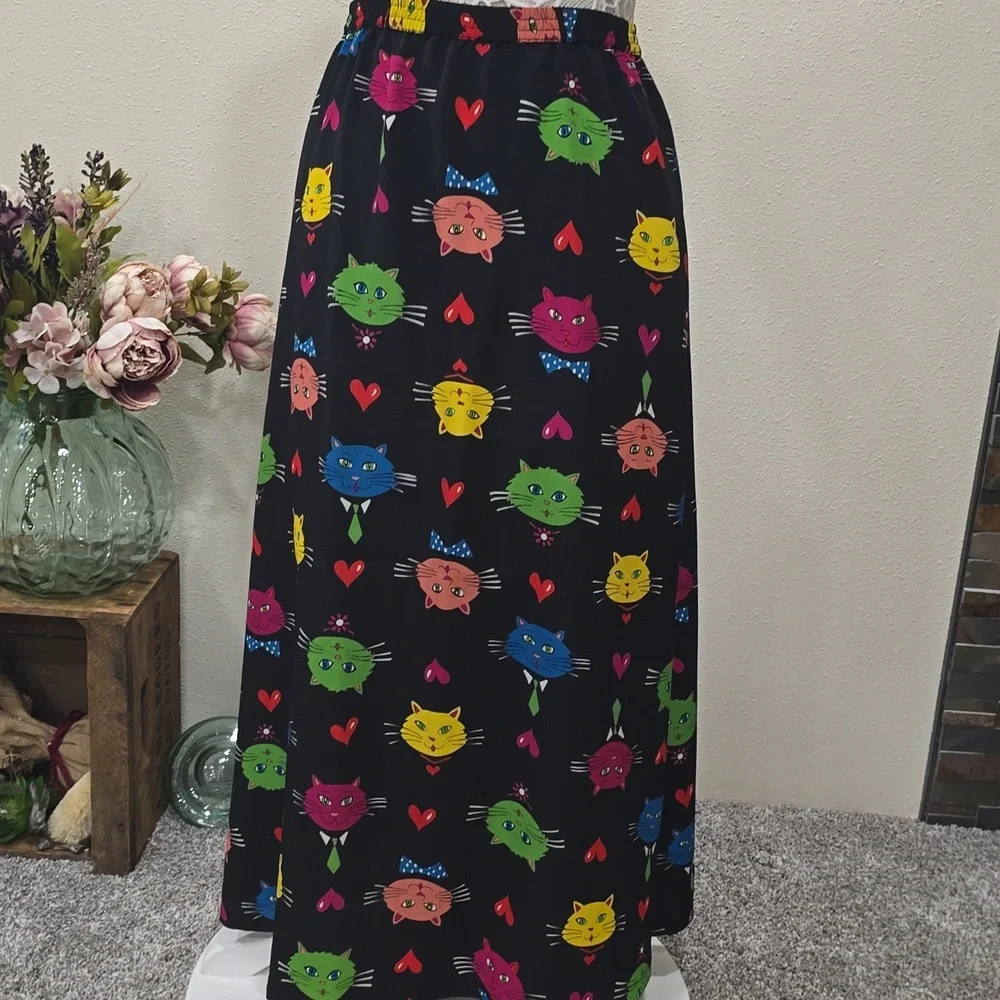 Vintage Bob Mackie Wearable Art Funky Cats Maxi Skirt Sz XL